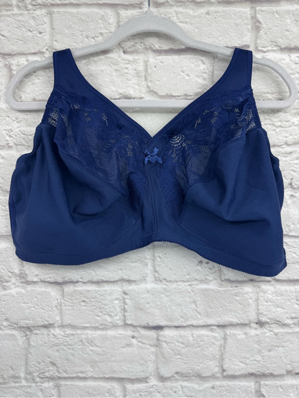 Glamorise MagicLift Wireless Bra 46G Blue Lace Full Coverage Support Comfort Bra